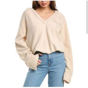 NWOT Project Social T Women's V-Neck Fleece Gathered Waist Crop Hoodie L